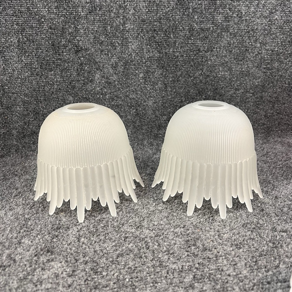 2 Vintage Art Deco Style Frosted Icicle Lamp Shade 1.5" Fitter 5.25" T X 6.5" W